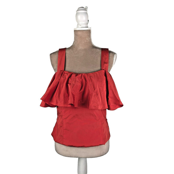 Anthropologie Tops - Maeve Anthropologie Ruffle Cutout Back Bow Red Tank Top Size 12